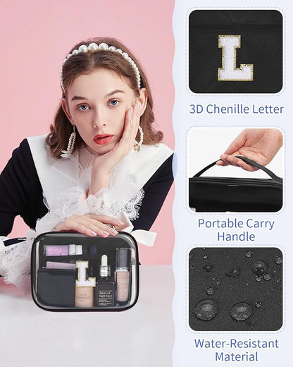 Wandering Nature Clear Makeup Bags 2 Pack Personalized Initial Makeup Pouch Preppy Small Cosmetic Pouch Organizer Travel Toiletry Bag, Birthday Gifts for Girlfriend Women