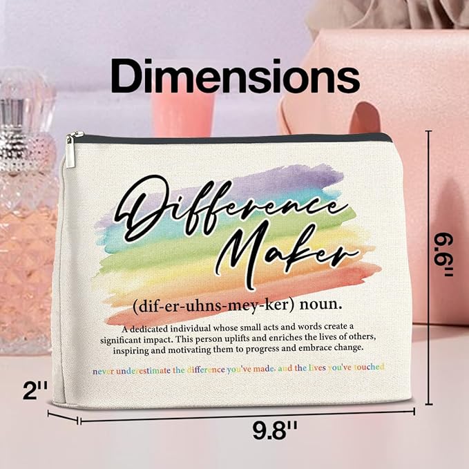 Difference Maker Makeup Bag Thank You Gifts for Mentor Leader Coach Boss Coworker, Difference Maker Gift Appreciation Cosmetic Bag Zipper Makeup Pouch