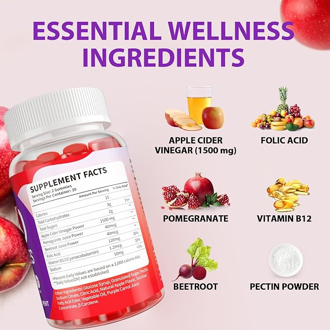 Keto ACV Gummies Keto Gummies Formulated with Pomegranate Beet Juice Powder B12 Vegan Non GMO 180 Gummies