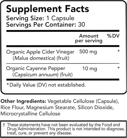 Vitamin Bounty Apple Cider Vinegar Capsules - Apple Cider Vinegar Pills with Cayenne Pepper Capsules Organic, Apple Cider Vinegar with Mother, ACV Capsules, Digestive Support - 510mg, 30 Capsules