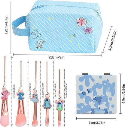 Stitch Travel Makeup Bag Large Capacity Cosmetic Bags Cartoon PU Small Skin Care Bags for Girls Women Mirror Makeup Brush