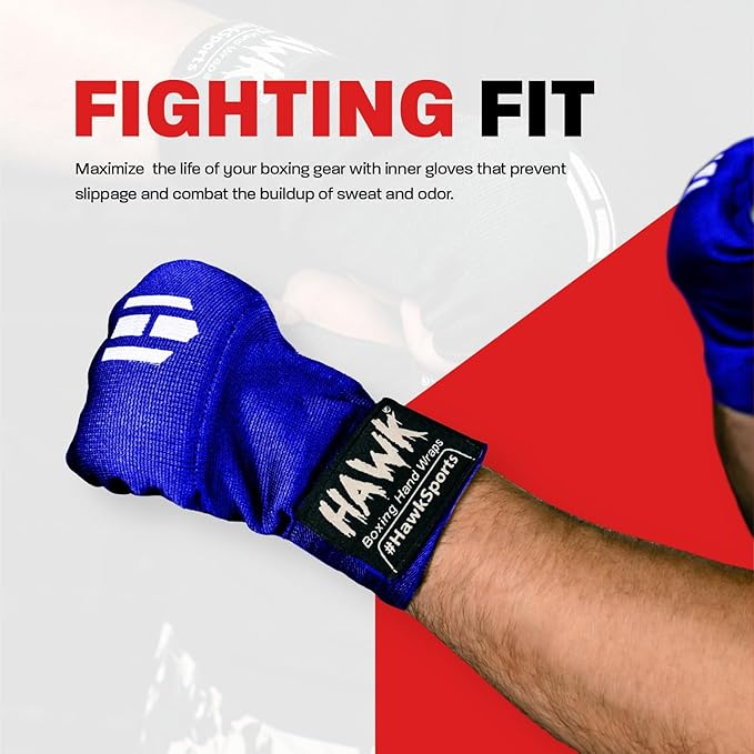 Hawk Padded Inner Gloves Training Gel Elastic Hand Wraps for Boxing Gloves Quick Wraps Men & Women Kickboxing Muay Thai MMA Bandages Fist Knuckle Wrist Wrap Protector Handwraps (Pair)