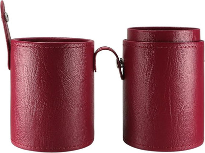 Portable Makeup Brush Case,Pu Leather Makeup Brush Holder with Button,Travel Cup Storage Dustproof Makeup Cosmetic Bags for Women (Red)