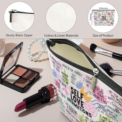Positive Affirmations Makeup Bag Self Love Gifts Mental Health Gifts Inspirational Gifts for Women Female Girl Sister Friend Counselor Coworker Birthday Friendship Graduation Travel Toiletry Bag