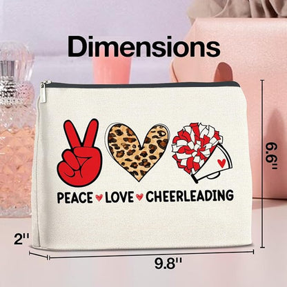 Cheerleading Gifts Makeup Bag Funny Team Gifts for Women Friends Girl Cosmetic Bag Peace Love Zipper Makeup Pouch Gift