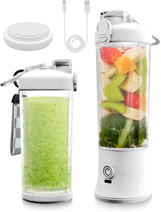 SSKAWorldwide Portable Blender - 21oz Smoothie Blender Rechargeable Small Blender with 6 Blades Personal Blender for Home Office Gym Sports and Travel (White)