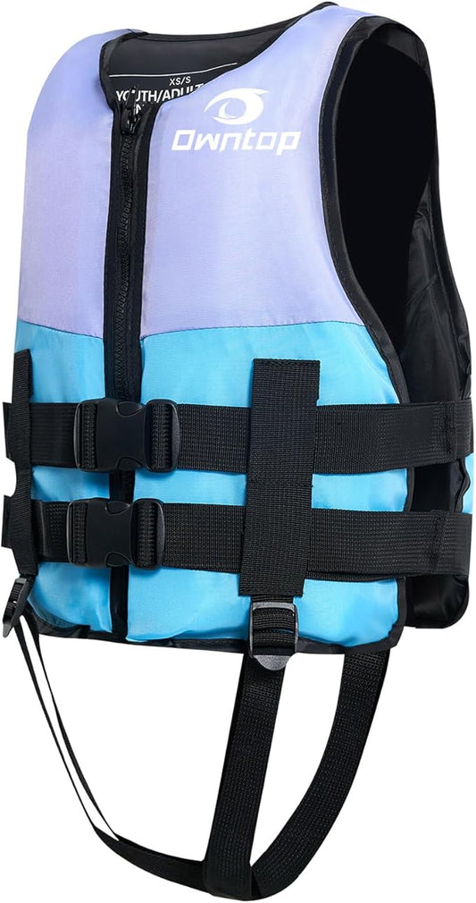 Owntop Kids and Adult Swim Jackets 50 to 125 lbs Dual Buckles, Zipper and Crotch Strap Ski Vest Lightweight PFD Perfect for Kayaking, Fishing, Paddle Board