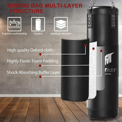 Punching Bag for Adults, 4ft Heavy Boxing Bag Set with 12 OZ Gloves for MMA Karate Kickboxing Boxing - Unfilled