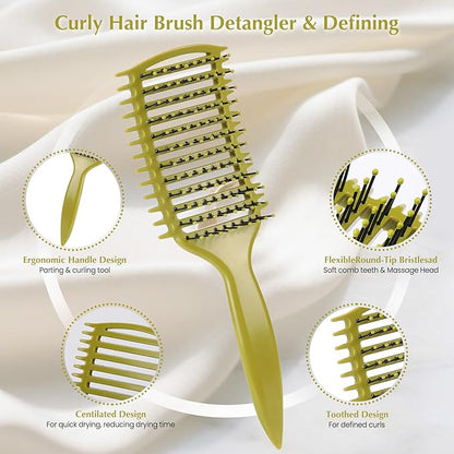 Curl Defining Brush, Vented Curly Hair Brush for Effortlessly Detangling Shaping and Defining Women's Men's Curls on All Wet or Dry Hair Types, Reduces Frizz (Matcha Green)