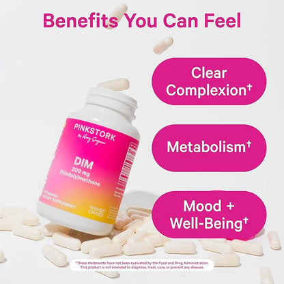 Pink Stork DIM Supplement for Women - Estrogen and Hormone Balance for Menopause, Perimenopause & PMS - DIM 200 mg Plus BioPerine for Mood Support - 60 Day Supply