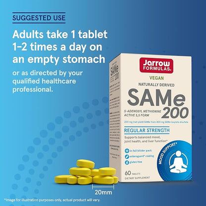 Jarrow Formulas® SAMe 200 mg, Supports Joint Health, Liver Function, Brain Metabolism, 60 Tablets, Up To A 60 Day Supply