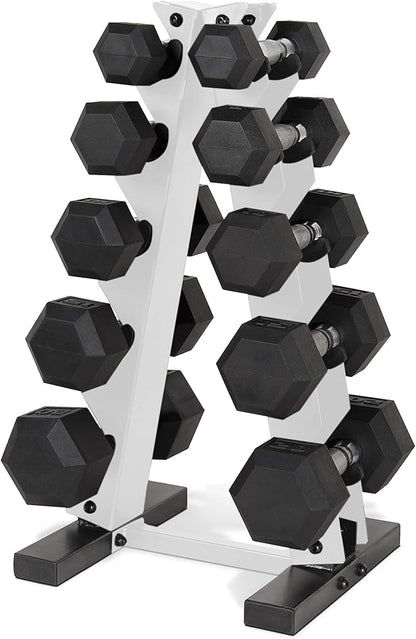 CAP Barbell 150 LB Coated Hex Dumbbell Weight Set with Vertical Rack | Multiple Options
