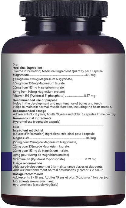 4-in-1 Magnesium Complex Supplement - Glycinate, Taurate, Malate, Orotate Blend Capsules - 300 mg per Serving, 120 Capsules