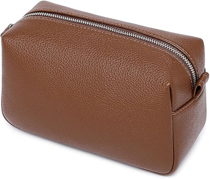 PU leather Organizer Bag Lightweight Cosmetic Bag with Ring Clasp Perfect Travel Makeup Bag for Women (Toffee Brown/PU)