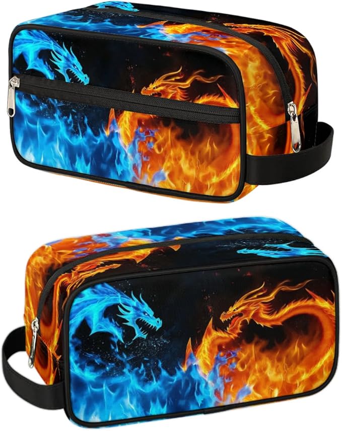 Dragon Water Fire Hanging Toiletry Bag,Travel Hygiene Kits for Boys Mens,Waterproof Makeup Carry-on Bags,Cosmetic Bag,TSA Approved Shave Dopp Kit for Toiletries Shower Bathroom Accessories Gifts