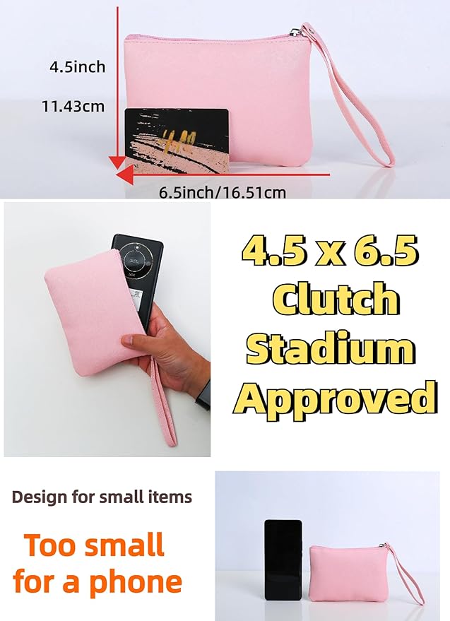 Small Makeup Bag for Purse Mini Cosmetic Pouch Zipper Little Wristlet, Tiny Make Up Organizer Lipstick Feminine Product Car Change Coin Holder for Women, 4.5 x 6.5 Clutch Stadium Approved, 1 Pink