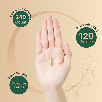 Methylated B Complex Vitamins, 240 Veggie Capsules | Multivitamin B Complex | B12, Folate, Biotin & More – with Natural Vitamin C, E, Choline & Inositol – Immune, Energy, & Prenatal Support