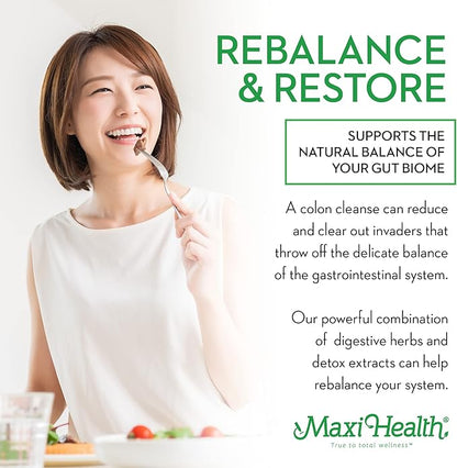 Maxi Health Intestinal Cleanse for Humans - Natural Digestive Colon Gut Flora Body Detox for Women - Gut Cleanse for Men - Bloated Belly Relief with Black Walnut Wormwood Herb (90 Capsules)