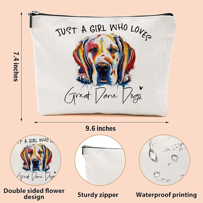 Great Dane Gifts Makeup Bag Great Dane Dog Lovers Cosmetic Bag Travel Organizer Bags Makeup Pouch, Christmas Birthday Friendship Animal Lovers Gifts for Women Girls Sisters