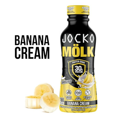 Jocko Mölk 30g Grass Fed Protein Shakes – No Added Sugar Protein Drinks KETO Friendly - Ready to Drink 12 FL Oz (Pack of 12) Banana Cream
