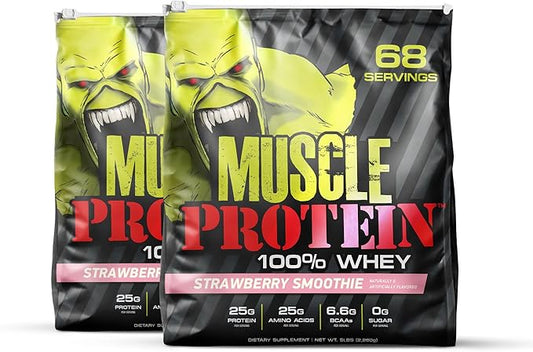 Whey Protein Powder [10 lbs/Pack of 1]– Strawberry Protein, Cold Filtered, 25g Pure Protein, 6.6g BCAAs/Serving (Packaging May Vary)