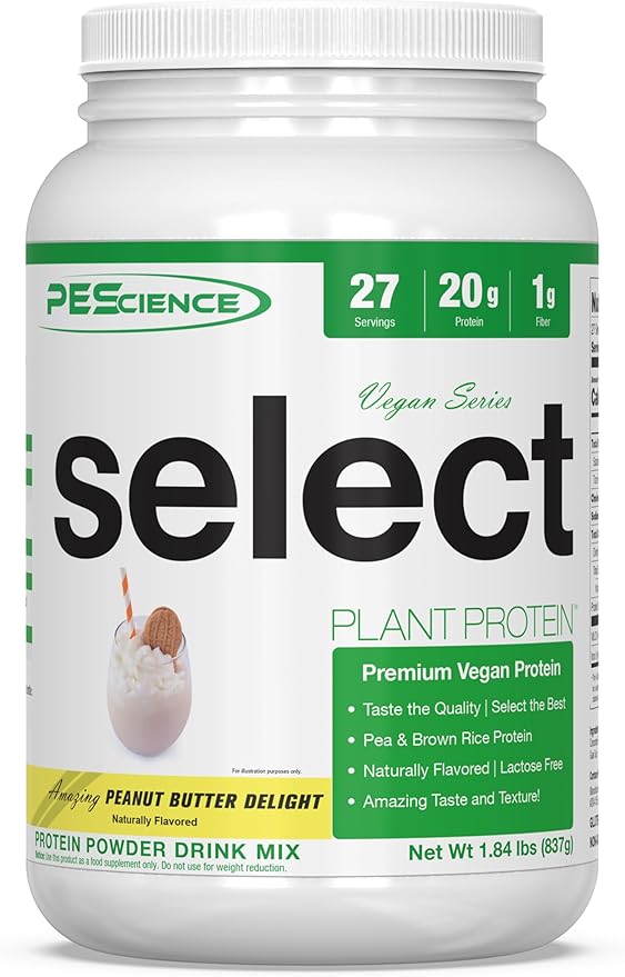 PEScience Select Vegan Plant Based Protein Powder, Peanut Butter Delight, 27 Serving, Premium Pea and Brown Rice Blend