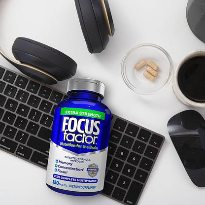 Focus Factor Adults Extra Strength, 120 Count- Brain Supplement for Memory, Concentration, Focus- DMAE, Vitamin D, DHA- Brain Health Supplement – Trusted Formula- Brain Vitamins, Focus Pills (3 Pack)
