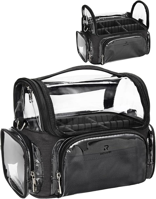 Makeup Brush Case, Large Makeup Brush Holder Professional Makeup Artist Travel Case Clear Waterproof Cosmetic Organizer Bag, Full Open Easy to Access, with Adjustable Strap and Dividers