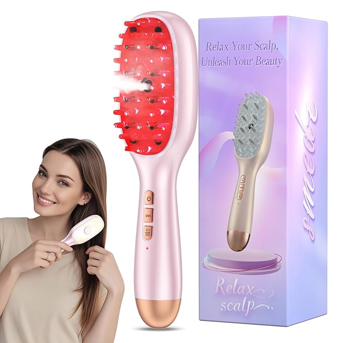 Rechargeable 3-in-1 Scalp Massager Nano Mist Hair Oil Applicator Brush with Cooling Vibration & Hydrating Design | Effortless Detangling, Soothing Relaxation for All Hair Types