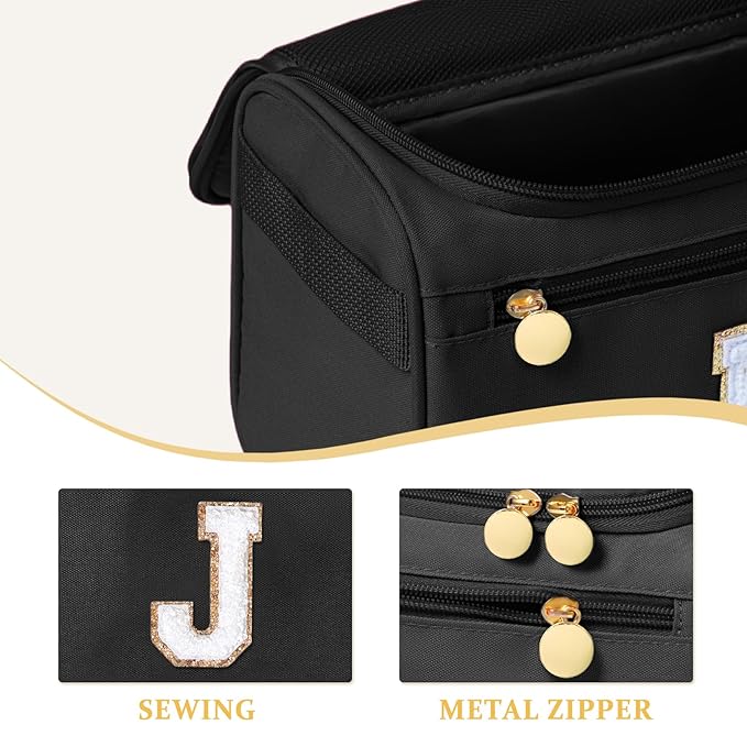 COSHAYSOO Cool First Communion Confirmation Gifts Baptism Dance Recital Trip Favor Gifts for Women Teen Girls Travel, Monogrammed Initial Hanging Toiletry Bag Waterproof Toiletries Black Letter J