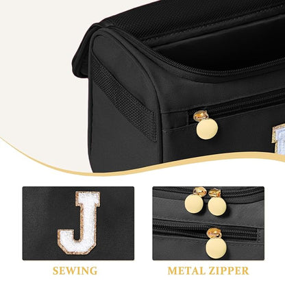 COSHAYSOO Cool First Communion Confirmation Gifts Baptism Dance Recital Trip Favor Gifts for Women Teen Girls Travel, Monogrammed Initial Hanging Toiletry Bag Waterproof Toiletries Black Letter J
