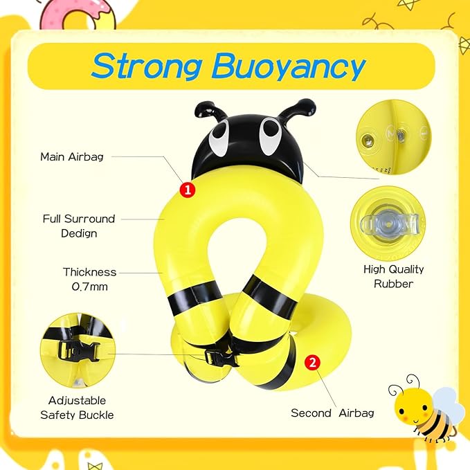 Kids Swimming Bee Floaties for Boys and Girls 3-6yrs Old,Inflatable Swim Vest Sea for Children Beach Pool – Learn to Swim Floaty for Weight 33-50lbs Pool