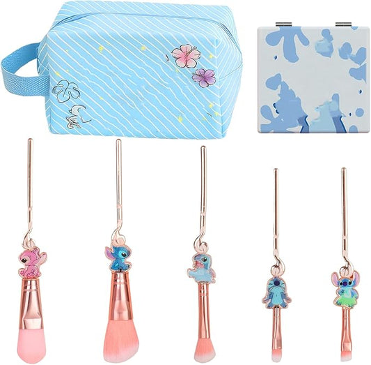 Stitch Travel Makeup Bag Large Capacity Cosmetic Bags Cartoon PU Small Skin Care Bags for Girls Women Mirror Makeup Brush