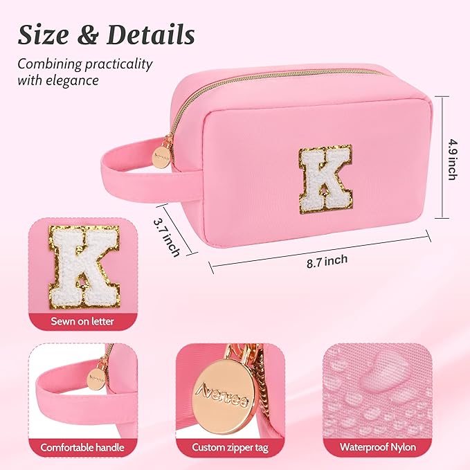 Aveniee Bridesmaid Proposal Gifts,Bridal Shower & Wedding Day Gifts,Maid of Honor Bachelorette Party Presents,Bride-to-Be Gift Ideas,Initial Makeup Bags for Women Travel Pouch-Pink B