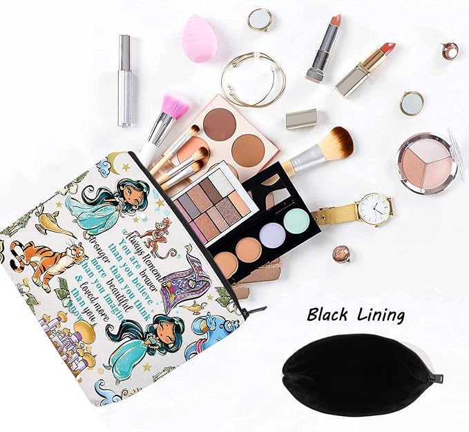 LEVLO Princess Arab Cosmetic Make Up Bag Fairy Tales Fans Gift You Are Braver Stronger Smarter Than You Think Princess Zipper Pouch Bag For Movie Fans (Always Jasm)