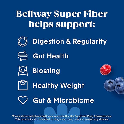 Bellway Super Fiber Powder + Fruit (3 Pack), Sugar Free Organic Psyllium Husk Powder Fiber Supplement for Regularity, Bloating Relief & Gut Health, Non-GMO, Plant-Based, Mixed Berry (150 Servings)