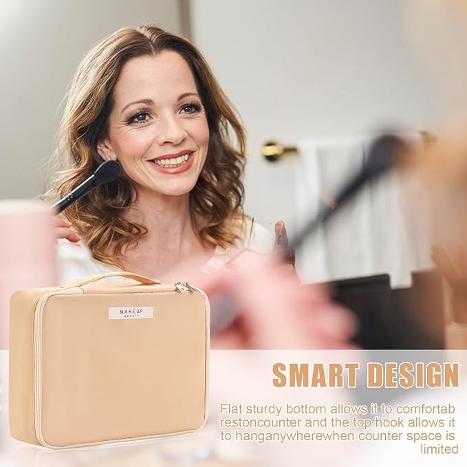 Travel Makeup Bag Cosmetic Bag Makeup Bag Toiletry bag for women and men (Beige)