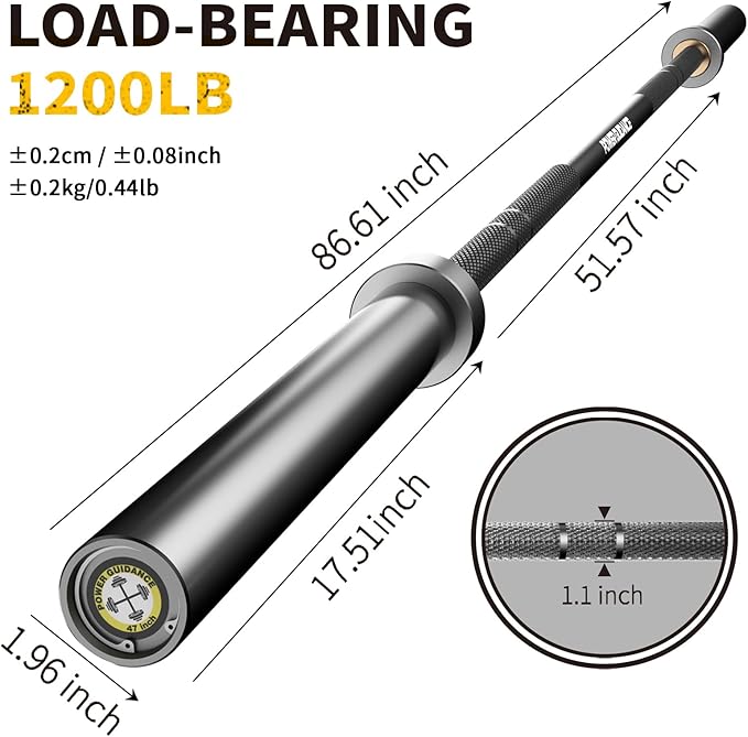 POWER GUIDANCE Olympic Barbell Solid Bar 7ft Strength 1600-Pound Capacity