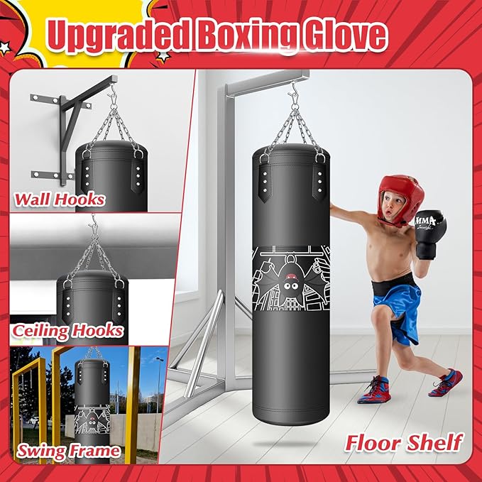 Punching Bag for Kids, 2.7FT Hanging Boxing Bag with Boxing Gloves, Kids Boxing Set Kickboxing Bag for Youth Boxing Karate Muay Thai Kick Taekwondo Training