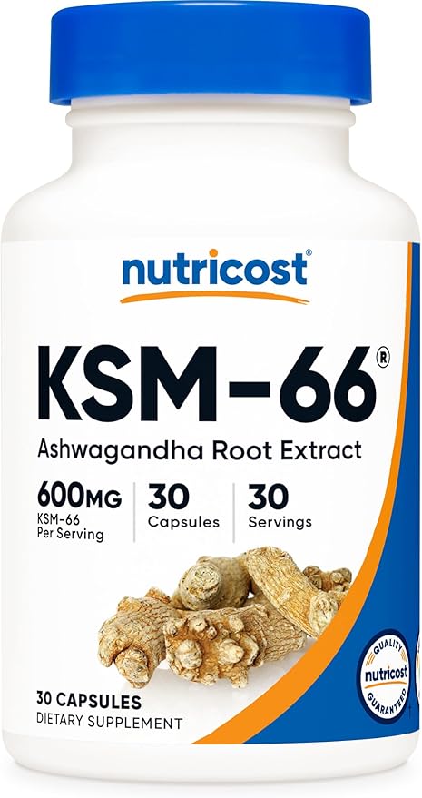 Nutricost KSM-66 Ashwagandha Root Extract 600mg, 30 Veggie Caps - 5% Withanolides - with BioPerine - Full-Spectrum Root Extract