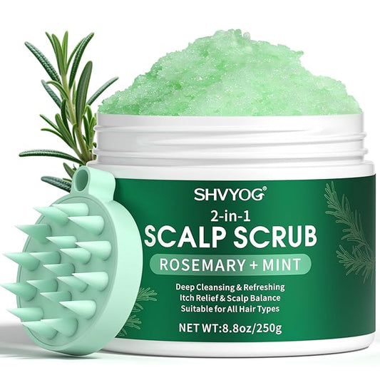SHVYOG Scalp Scrub, Rosemary Exfoliator Scrub with Peppermint & Sea Salt, Anti-Dandruff Detox Clarifying Exfoliator for Build Up, Itchy Scalp, Oily & Dry Hair with Scalp Massager