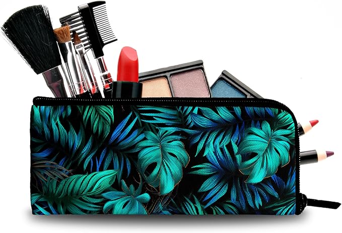 Palm Leaf Makeup Bags for Women - Hawaiian Cosmetic Bag for Vacation Large Capacity Toiletry Bags and 1Ps Mini Portable Pouch