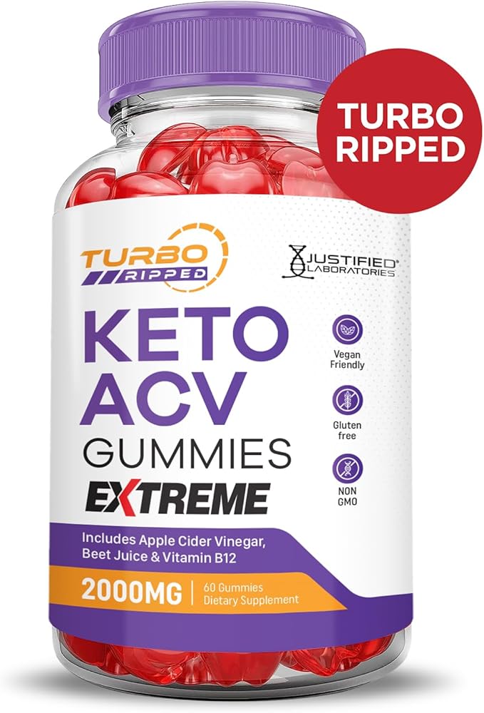 Turbo Ripped Keto ACV Gummies Extreme 2000MG Turbo Ripped Keto Gummies Apple Cider Vinegar Formulated with Pomegranate Beet Juice Powder B12 Vegan Non GMO 60 Gummys