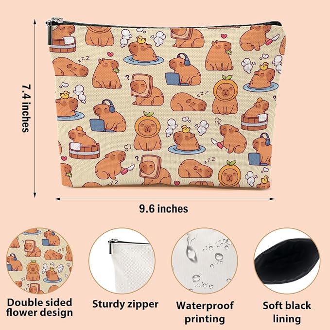 Cute Capybara Makeup Bag, Capybara Gifts for Women, Capybara Lovers Cosmetic Bag Travel Organizer Bags Makeup Pouch, Capybara Stuff Animal Lovers Gifts for Girls Sisters Christmas birthday Gifts