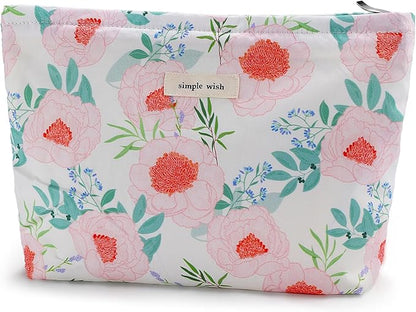 Flower Makeup Bag Travel Large Floral Cosmetic Bags Cute Makeup Pouch Zipper Cosmetic Pouch for Purse Aesthetic Make up Organizer Bag Portable Toiletry Bag for Women Girls Her Female