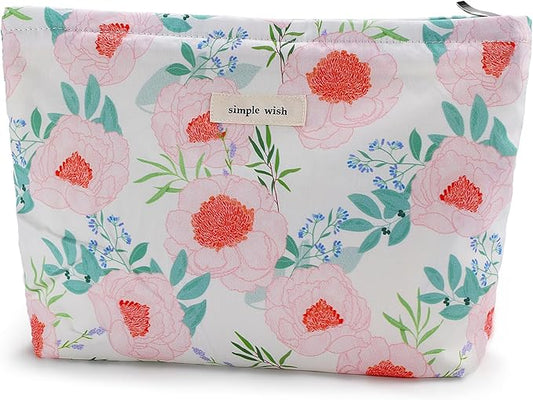 Flower Makeup Bag Travel Large Floral Cosmetic Bags Cute Makeup Pouch Zipper Cosmetic Pouch for Purse Aesthetic Make up Organizer Bag Portable Toiletry Bag for Women Girls Her Female
