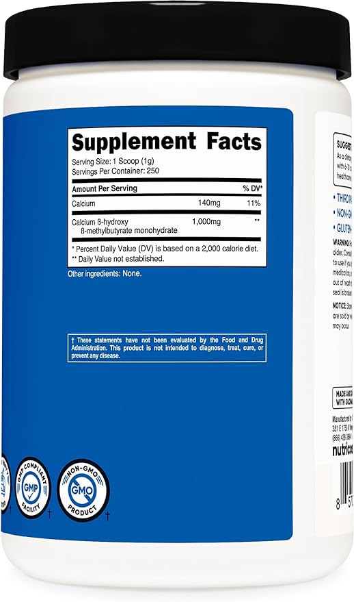 Nutricost HMB Powder (Beta-Hydroxy Beta-Methylbutyrate) 250 Grams - Gluten Free & Non-GMO