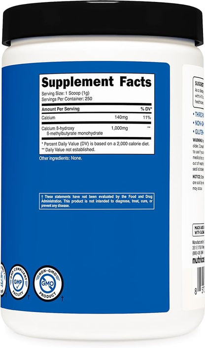 Nutricost HMB Powder (Beta-Hydroxy Beta-Methylbutyrate) 250 Grams - Gluten Free & Non-GMO