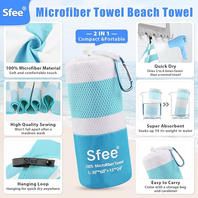 Sfee 2 in 1 Microfiber Beach Towel