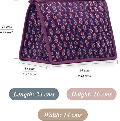 Quilted Makeup Bag- Large Capacity Cosmetic Bags for Women - Water Resistance Lining Portable Pouch & Open Toiletry Bag - Perfect Girls Makeup Organizer for Travel Essentials (Purple & Orange Floral)